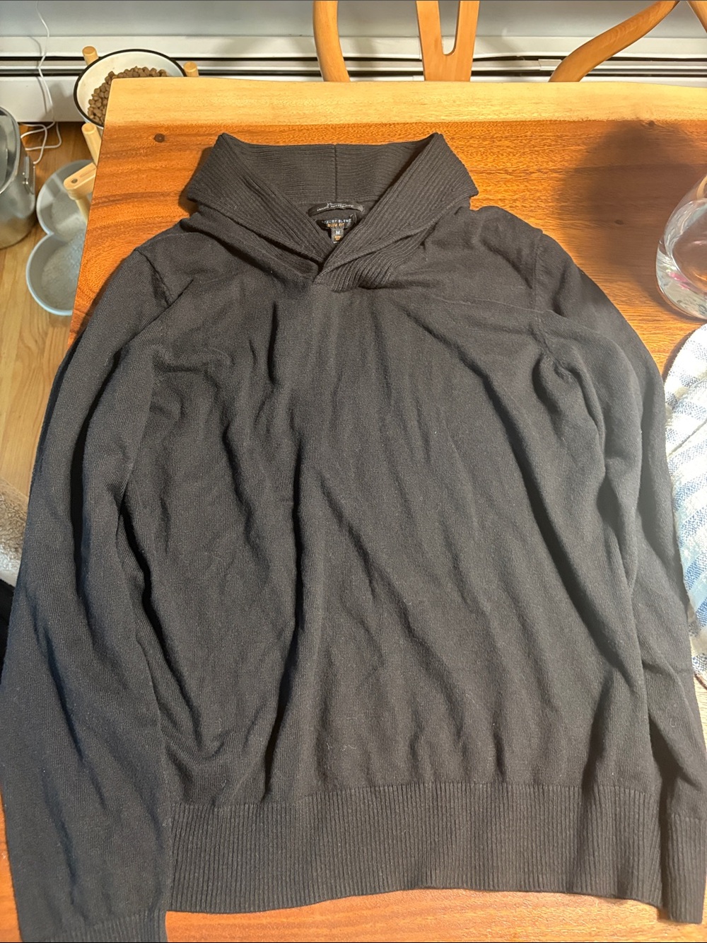 Marc Anthony Black V-Neck Shawl Collar Sweater